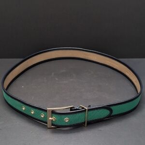 Talbots Women's Green/Blue Leather/Canvas Belt,Size L.